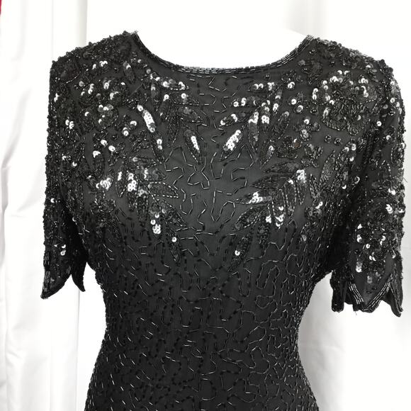 CHAMP ELLYSE Open Back Hand Beaded Silk Gown 6 Elegant EventWear Coquette - Picture 6 of 10